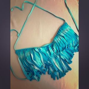 Blue Ombré Fringe Bikini Top